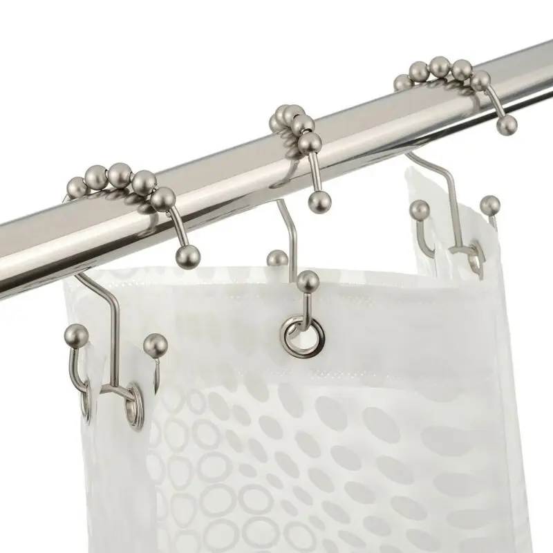 Stainless Steel 12Pcs Double Glide Bathroom Shower Curtain Hooks Rings Roller 12Pcs/Sets | Дом и сад