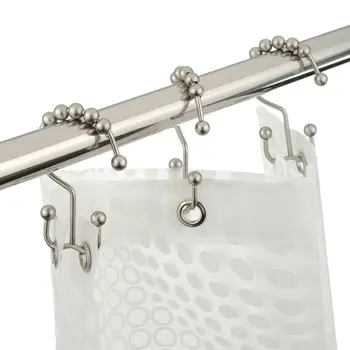 

Stainless Steel 12Pcs Double Glide Bathroom Shower Curtain Hooks Rings Roller 12Pcs/Sets