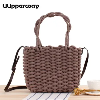 

Women Bag Designer Handbags Straw Cotton Rope Beach Tote Bags Female Gray White Brown Women Small Handbag for Girls Shoulder Bag