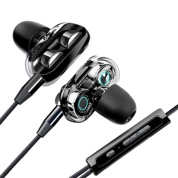 

3.5MM Dual Speaker Earphone Wired Stereo Earphones Dual Dynamic Remote Control Earphones With Mic volume Mic 1.2M TPE Line