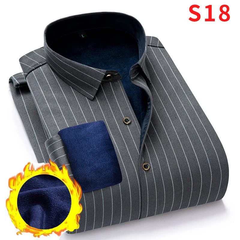 Бренд NIGRITY, зимняя мужская рубашка, мужская повседневная плотная рубашка с принтом в клетку, 26 цветов, плюс бархатная плотная рубашка размера плюс L-4XL - Цвет: S18-Flannel