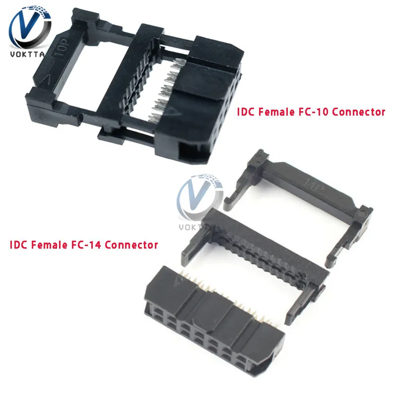 

10pcs/lot IDC Female FC-14 FC-10 2.54 mm Socket Connector 2 Rows 14 Pin 10 Pin Female Socket Receptacle Ribbon Cable Connector