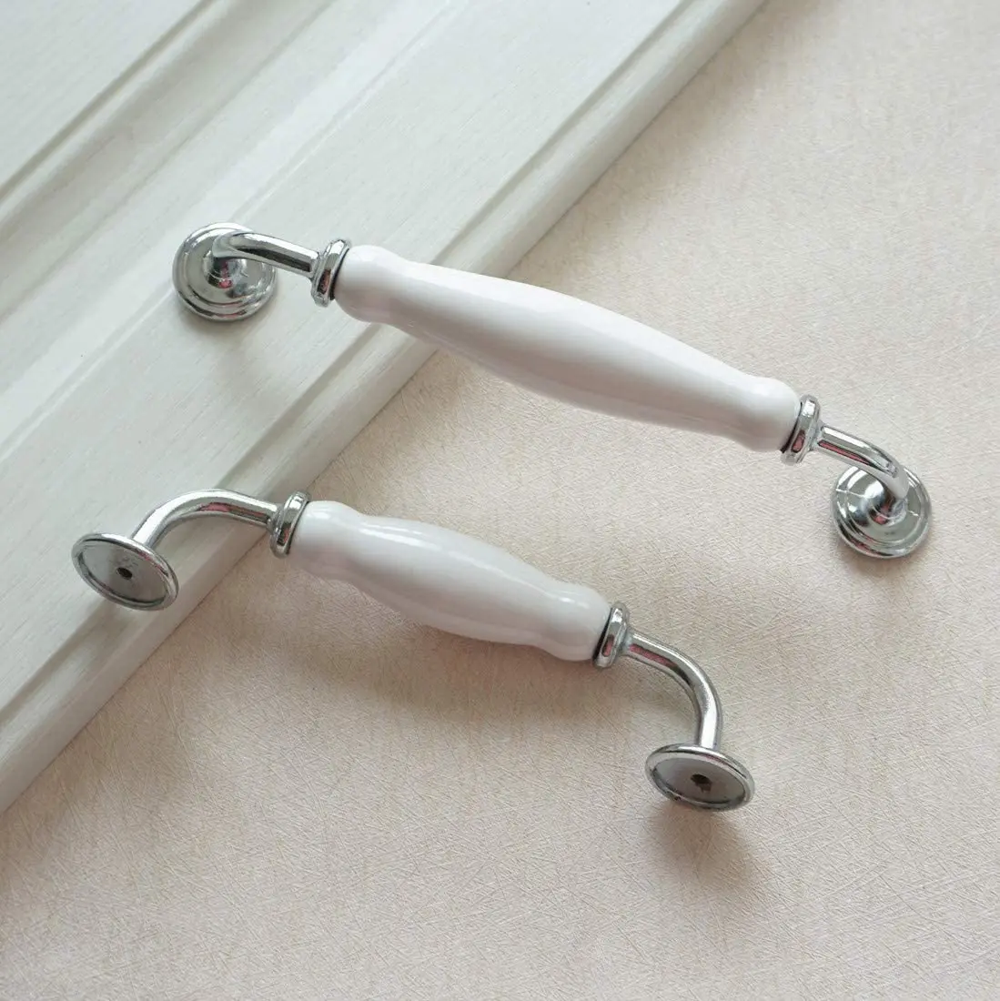 White Ceramic Chrome Cabinet Handles 3