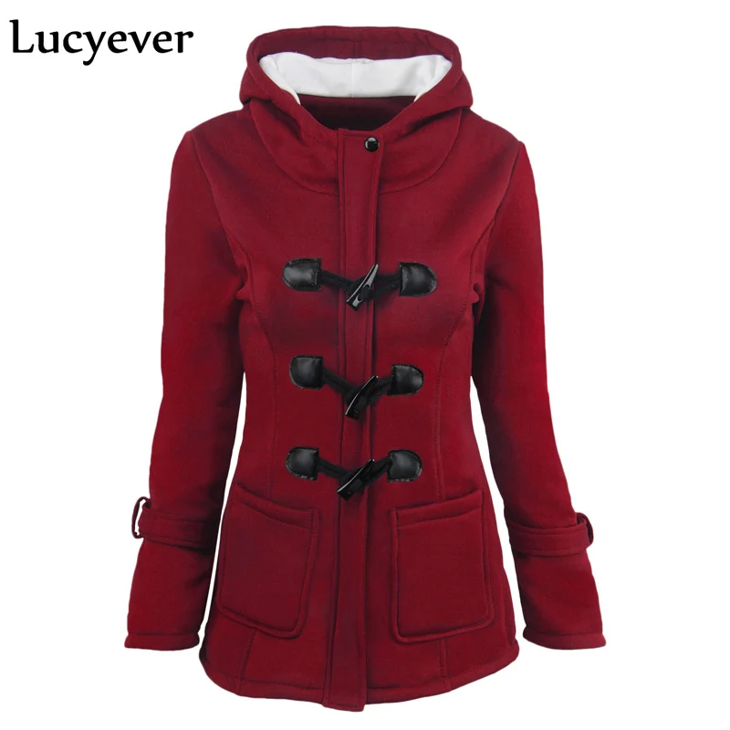 

Lucyever Plus Size Women Jacket Fashion Autumn Hooded Coat Long Sleeve Female Parka Casual Zipper Horn Button Outwear S-6XL 2019