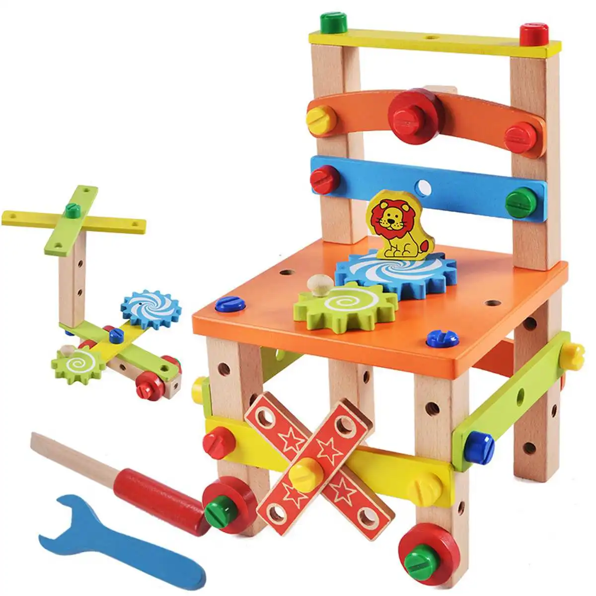 

Nut Disassembly Toy Assembled Block Set Children Educational Toy Wooden Chair DIY Combination Blocks Baby Building Toy Kids Gift