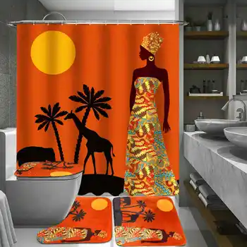 

1/3/4pcs Bathroom Shower Curtain Flower Print Durable Waterproof Bath Curtain Set Toilet Cover Mat Non-Slip Bathroom Rug Set
