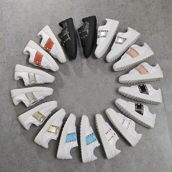 

Plus Size 36-40 Women's Shoes Luxury Brand Casual Shoes Rivets Women's Flat Shoes Lovers Wild Large Fashion White Sneakers