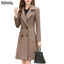 Новое осенне-зимнее женское тонкое стильное шерстяное пальто длинное приталенное твидовое пальто Модная элегантная верхняя одежда CA3282