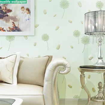 

Green small dandelion pattern wallpaper rural style living room bedroom children room wedding room TV background wallpaper