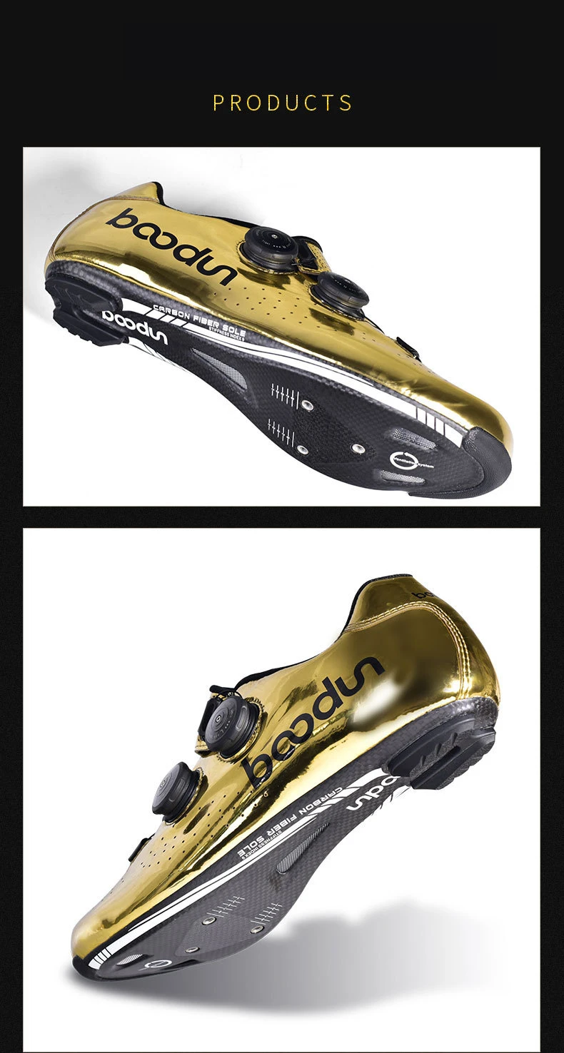 Pro Carbon Road Bike Shoes Auto Lock Ultralight Self-Locking Cycling Shoes Gold
