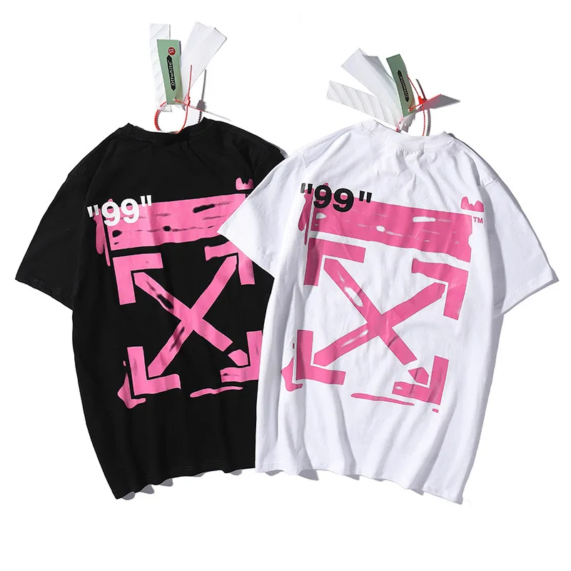 

Off New Style Ow Traditional Chinese Ink Graffiti Arrowhead Printed Hip Hop Street Fashion Short Sleeve T-shirt Men's COUPLE'S B