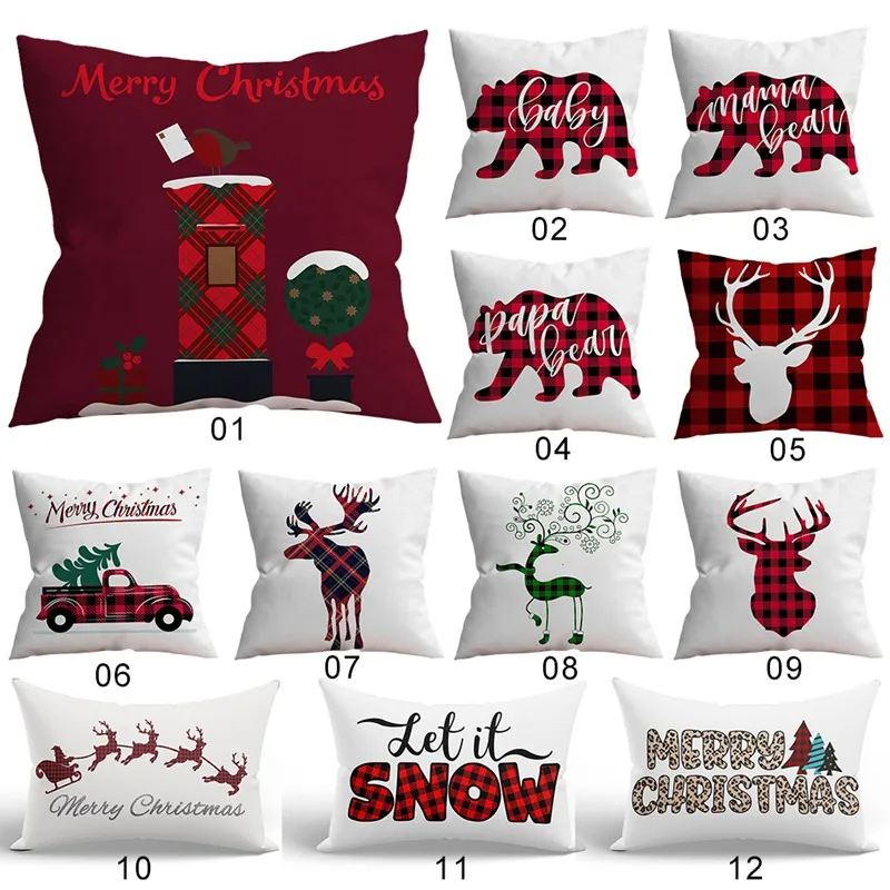

Europe Red and Black Christmas Classic Grid Christmas plush Cushion Cover Square Christmas Pattern Pillowcase