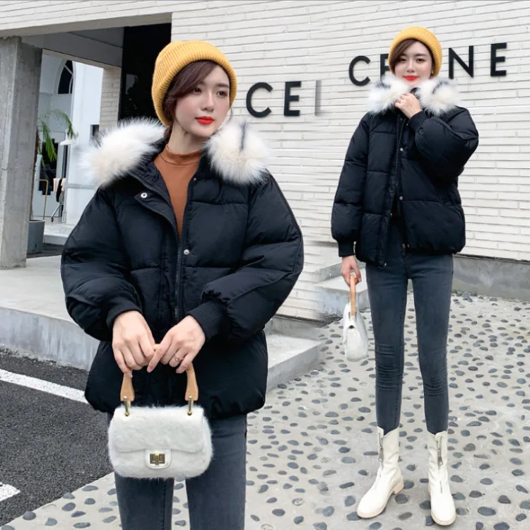 

AliExpress Hot Selling 2019 Autumn & Winter New Style Korean-style Large Fur Collar Cotton-padded Clothes WOMEN'S Quilted Cotton