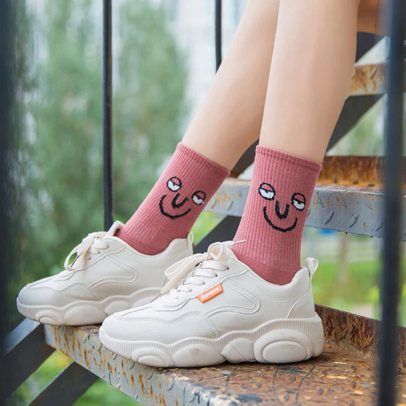 Милые хлопковые носки женские забавные носки Harajuku женские уличные носки средней длины Sokken Meias calcetines mujer divertido