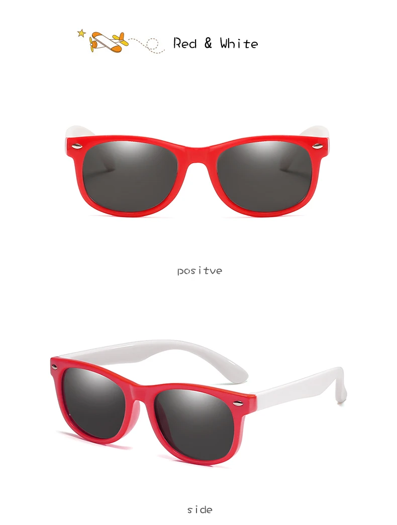 Детские солнцезащитные очки, Детские поляризованные квадратные линзы, очки для девочек и мальчиков, силиконовые детские зеркальные очки, подарок для ребенка, защитные очки UV400 - Цвет линз: red white
