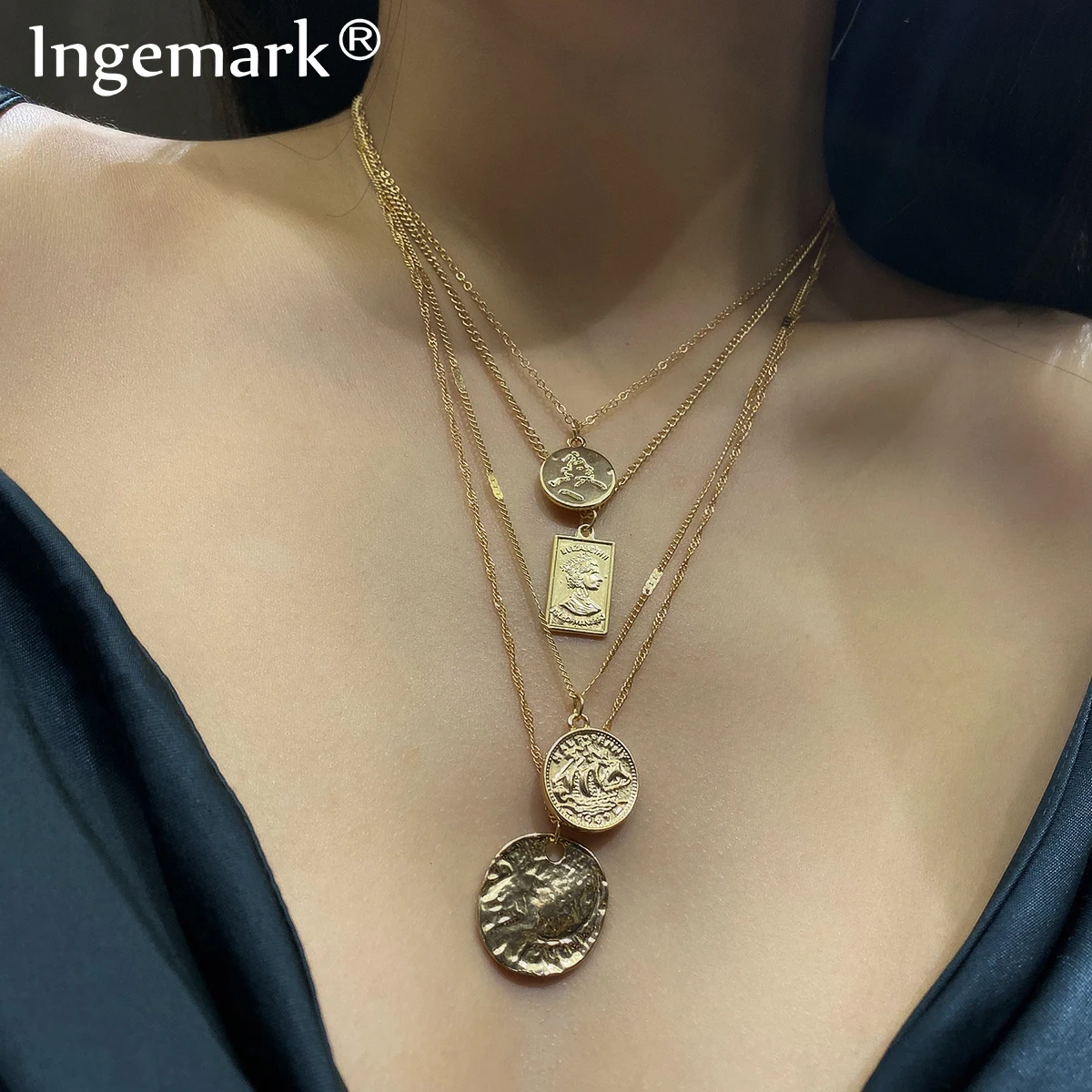 Женское винтажное ожерелье чокер Ingemark многослойная длинная цепь колье для