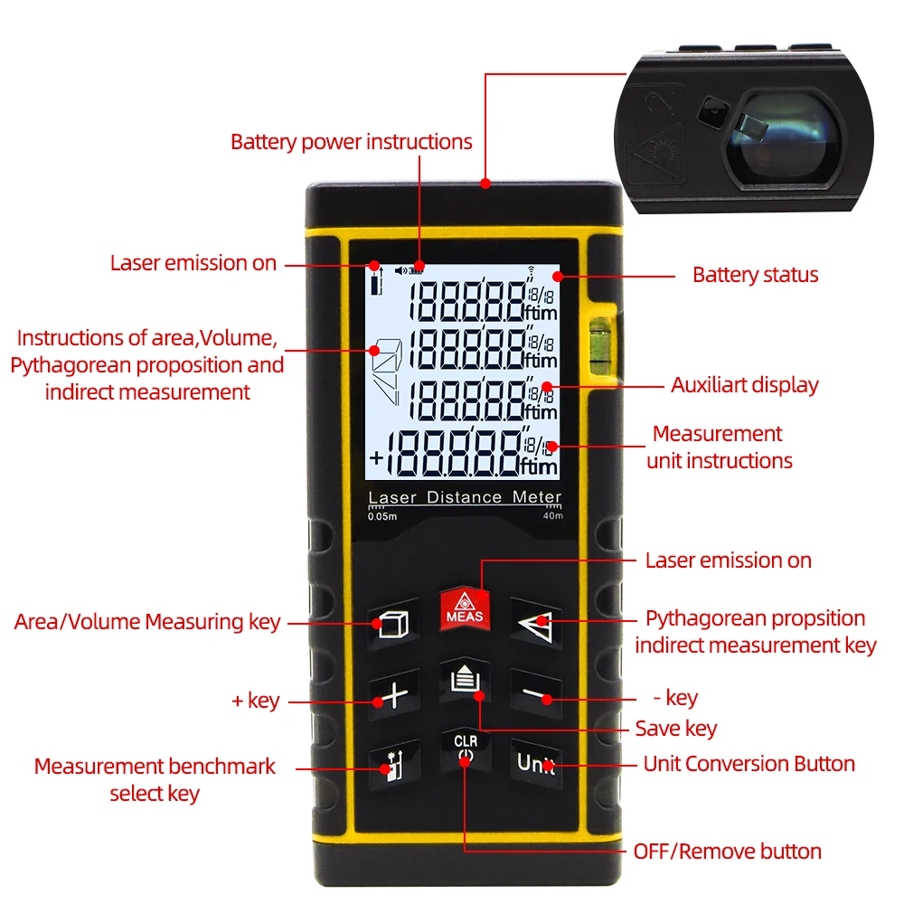 40 m/100m Laser Meter Digital Laser Rangefinder Distance Tester Tape Finder Distance Measure Device 40%OFF