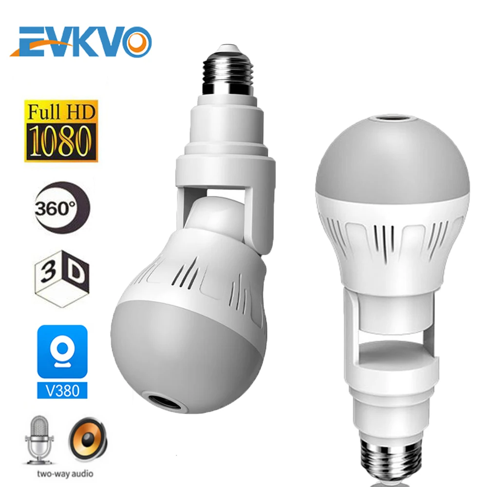 

EVKVO 1080P HD 2MP Wifi IP Camera Panoramic 360 Two Way Audio Camera Bulb Light IR-cut Mini Night Vision Camera CCTV Security