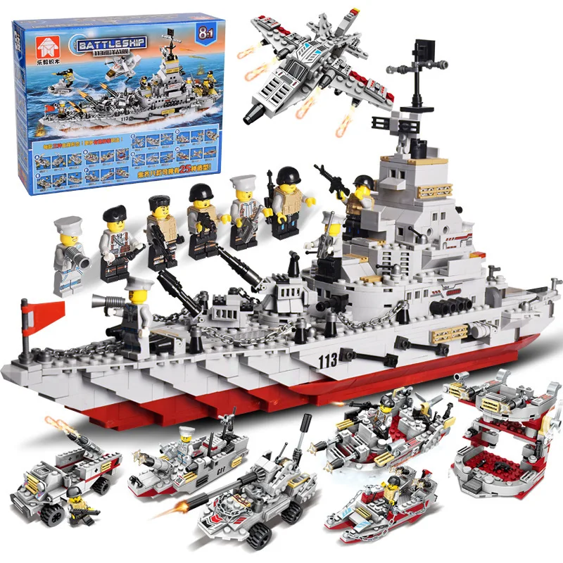 

New 1000+Pcs Military Warship Building Blocks Model Compatible Legoingly Navy Tank Aircraft Army Figures Weapon Bricks Toys