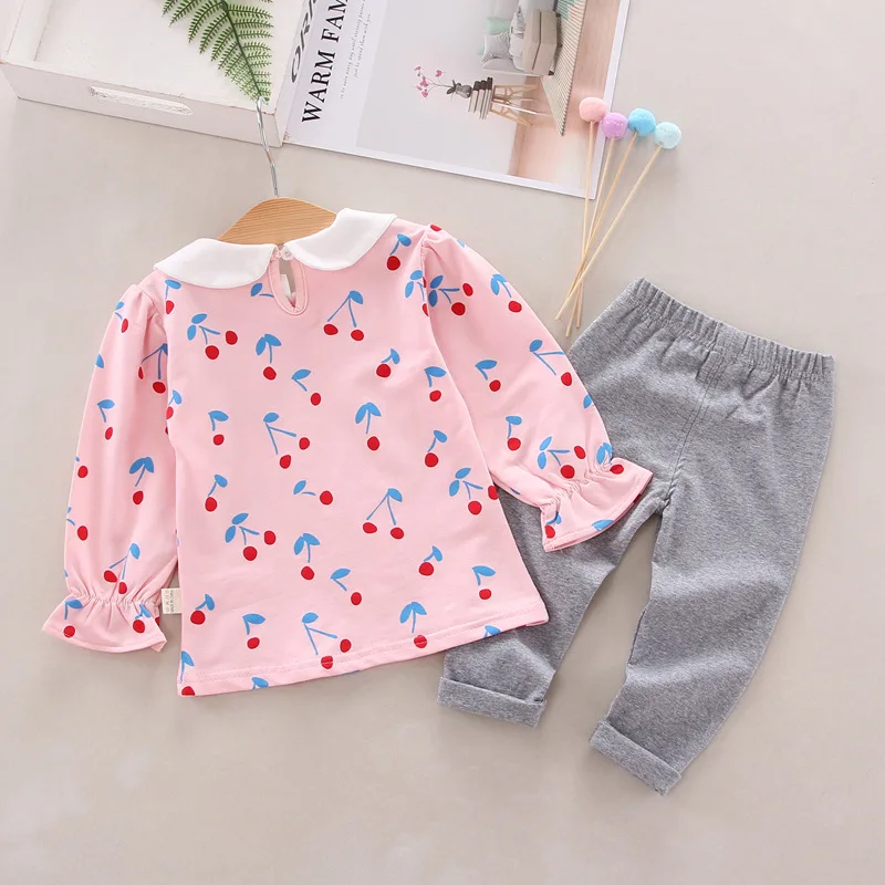 The New Tide Girls Long-sleeved Suit Small Children Age Season Cartoon Printing Two-piece Idea | Мать и ребенок