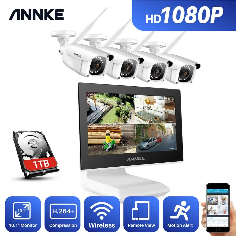 Система видеонаблюдения ANNKE 4 канала FHD Wi Fi IP камеры 1080P|Система наблюдения| |