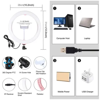 

PULUZ 10.2 Inch 26cm Ring Light LED Selfie Stand Tripod Dimmable YouTube Lamp Photo Video Camera Phone ringlight For Makeup