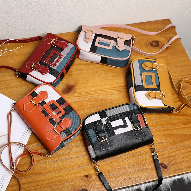 

Bag Women's 2020 New Style Korean-style-Style Contrast Color Plaid Shoulder Oblique Bag Phone Coin Purse