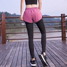 Новые штаны для йоги Поддельные 2 шт. высокая Талия тренажерный зал леггинсы тонкие брюки для женщин Sprots S66