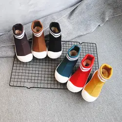 2018 Зимние новые хлопковые сапоги, детские тканые бархатные носки, сапоги, комплект теплой хлопковой обуви