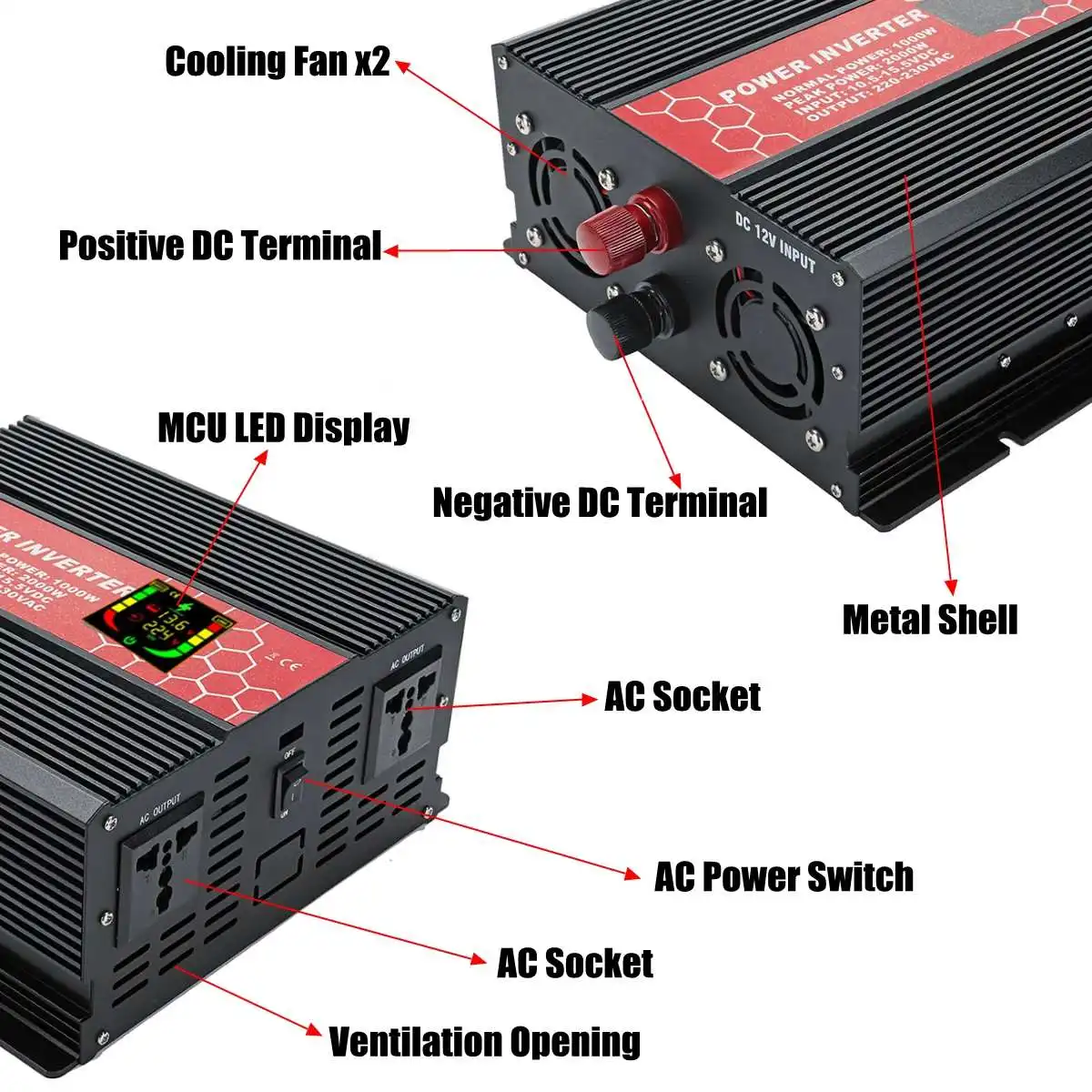 Инвертор 12/24V до 220V интеллигентая(ый) Экран 2000 W/модифицированным синусом, Напряжение трансформатор инвертор конверте