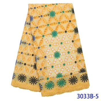 

Yellow African Milk Silk Laces High Quality Cotton Eyelet Fabric Lace Swiss Voile African Dry Lace Fabric With Stones GD3033B-5