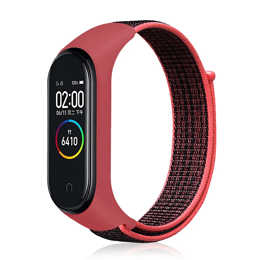 Для Xiao mi band 3 4 умный браслет Нейлоновые ремешки наручные спортивные часы для mi 4 3 mi band 4 NFC Global Smart для женщин и мужчин Correa - Цвет: Red Black