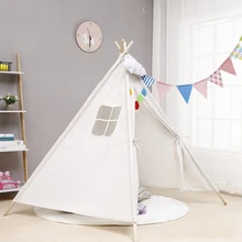 Kids Tents Canvas Triangle Tipi Cartoon Cute Outgoing Toys Children's Tent Indoor Kids Play House Portable Foldable Game Teepee
