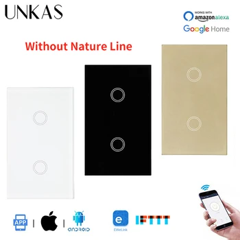 

UNKAS Luxurious Crystal Glass US Standard Smart Wifi Wall Touch Switch Ewelink APP Control Smart Home Single Fire Line Switch