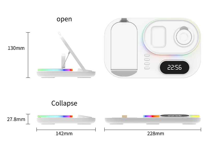 New 30W Wireless Charging Station Fast Charger for iPhone 13 12 11 iWatch AirPods for Magnetic Phone Charger Dock & RGB Lights