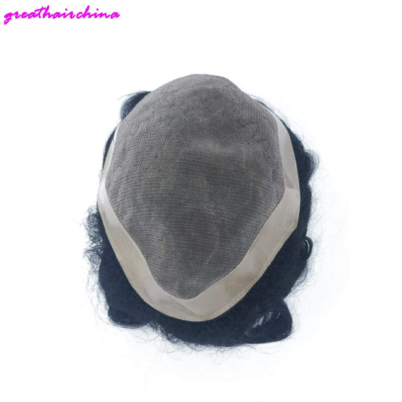Mono de encaje con Base de Pu para hombre, tupé de reemplazo Natural, color negro Natural, Base de filamento atado a mano, 1 Uds., envío gratis
