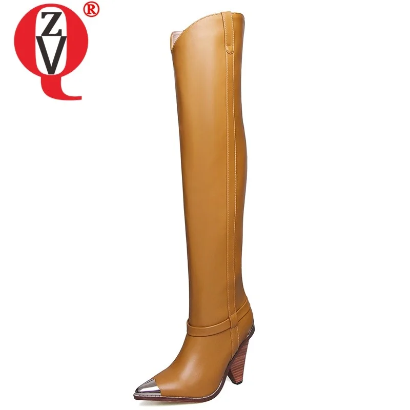

ZVQ 2019 winter new warm over knee boots outside fashion super high heels metal decoration plus size women shoes drop shipping
