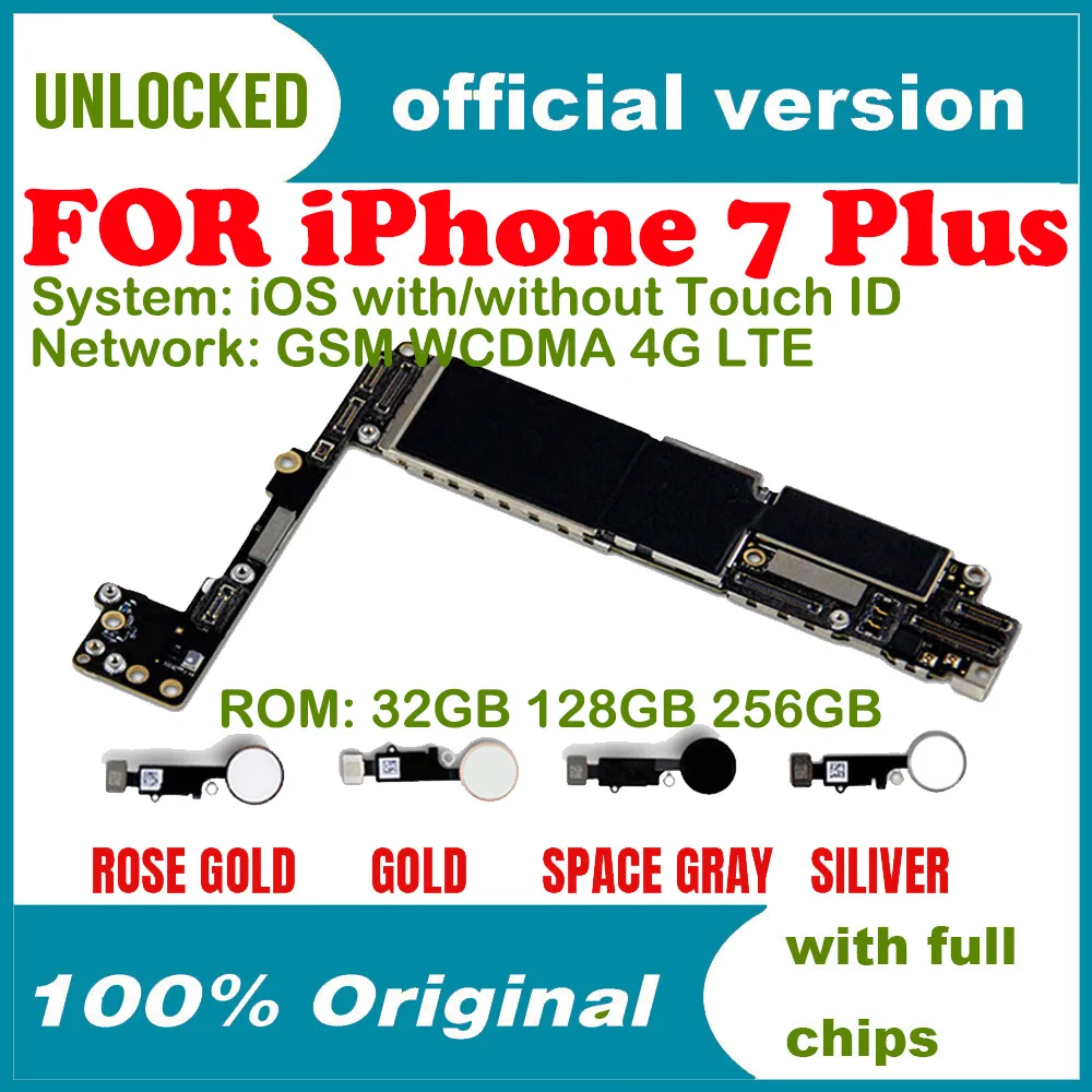 Материнская плата Wcdma Gsm Lte 4G 32 ГБ/128 ГБ/256 ГБ для iphone 7 Plus разблокированная