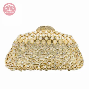 

Chi Belle shining Evening Clutch Bags gold hollow out crystal handbag Rhinestone Diamond Wedding