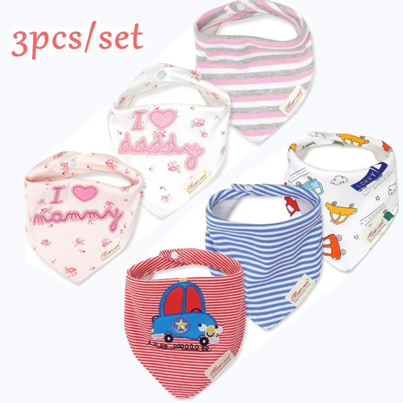 

3pcs Baby Bibs Triangle Infant Baby Bandana Bibs for Drool Teething Saliva Towel Cartoon Cotton Feeding Apron Bibs Burp Clothes