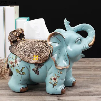 

European Creative Cute Elephant Paper Box Resin Paper Towel Box Living Room Coffee Table Decoration American Retro Tray