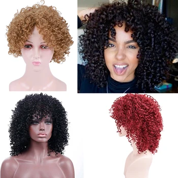 

DIANQI 14 '' Short Synthetic Wigs Afro Kinky Curly Wig for Women 3 Colors Available Natural Black High Temperature Hair