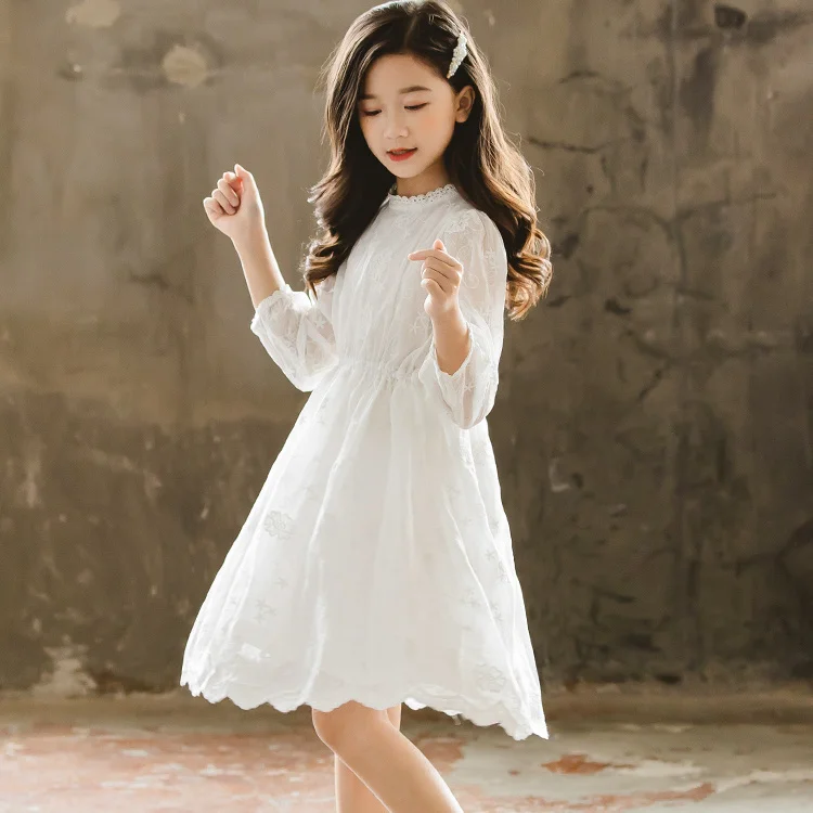 Korean Style Girls Lace Dresses Long Sleeve Lovely Party Kids Dress Children Girls Clothes DT463