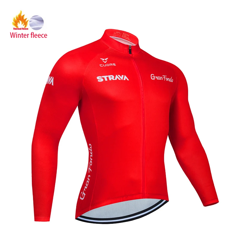 

2020 STRAVA Men's Winter Thermal Fleece Cycling Jersey Long Sleeve Warm MTB Bicycle Jacket Roupa Ciclismo Hombre