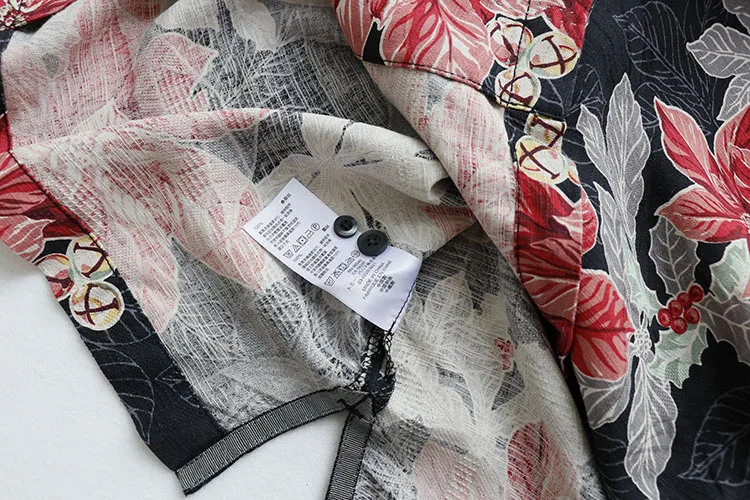 Silk Ethnic Shirts Men Short Sleeve Print Shirt Hawaiian Beach Casual Black Floral Loose Casual Big Size Summer Pocket