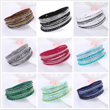 Кожаный браслет стразы многослойный Хрустальный Браслет ID браслеты для женщин ювелирные изделия