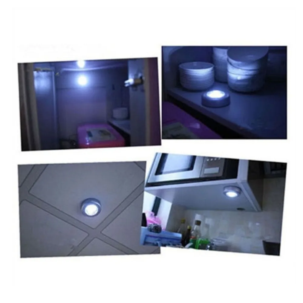 4 светодиодный Ночной светильник с сенсорным управлением, круглая лампа под шкаф, шкаф, нажимная палочка, лампа для дома, кухни, спальни, автомобиля, распродажа