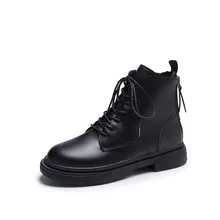 Новые Модные ботильоны черного цвета в европейском стиле ботинки на плоской подошве, с круглым носком, на молнии сзади женская обувь из искусственной кожи теплая обувь с Плюшевым Мехом