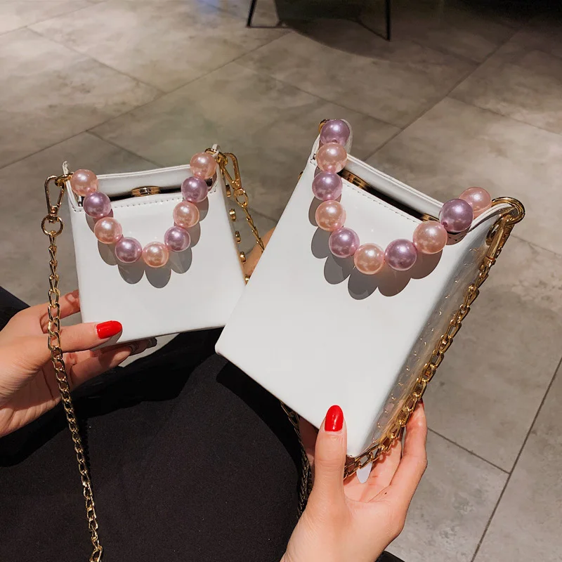 

Korean Fashion Women's Pearl Bag Top Handle Small Flap Bags Crossbody Bags for Women Designer Handbags Clutch Purse 2019