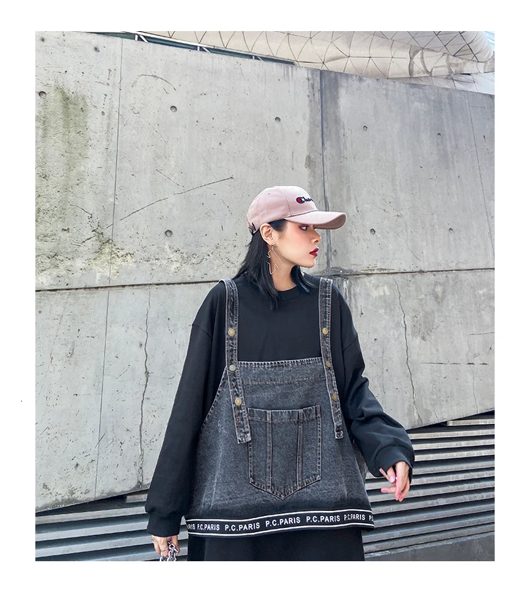 QING Mo Fashion Brand Women Spring Two Pieces Set Women Black Pullovers Sweatshirt+ Denim Vest New Fashion ZQY2639
